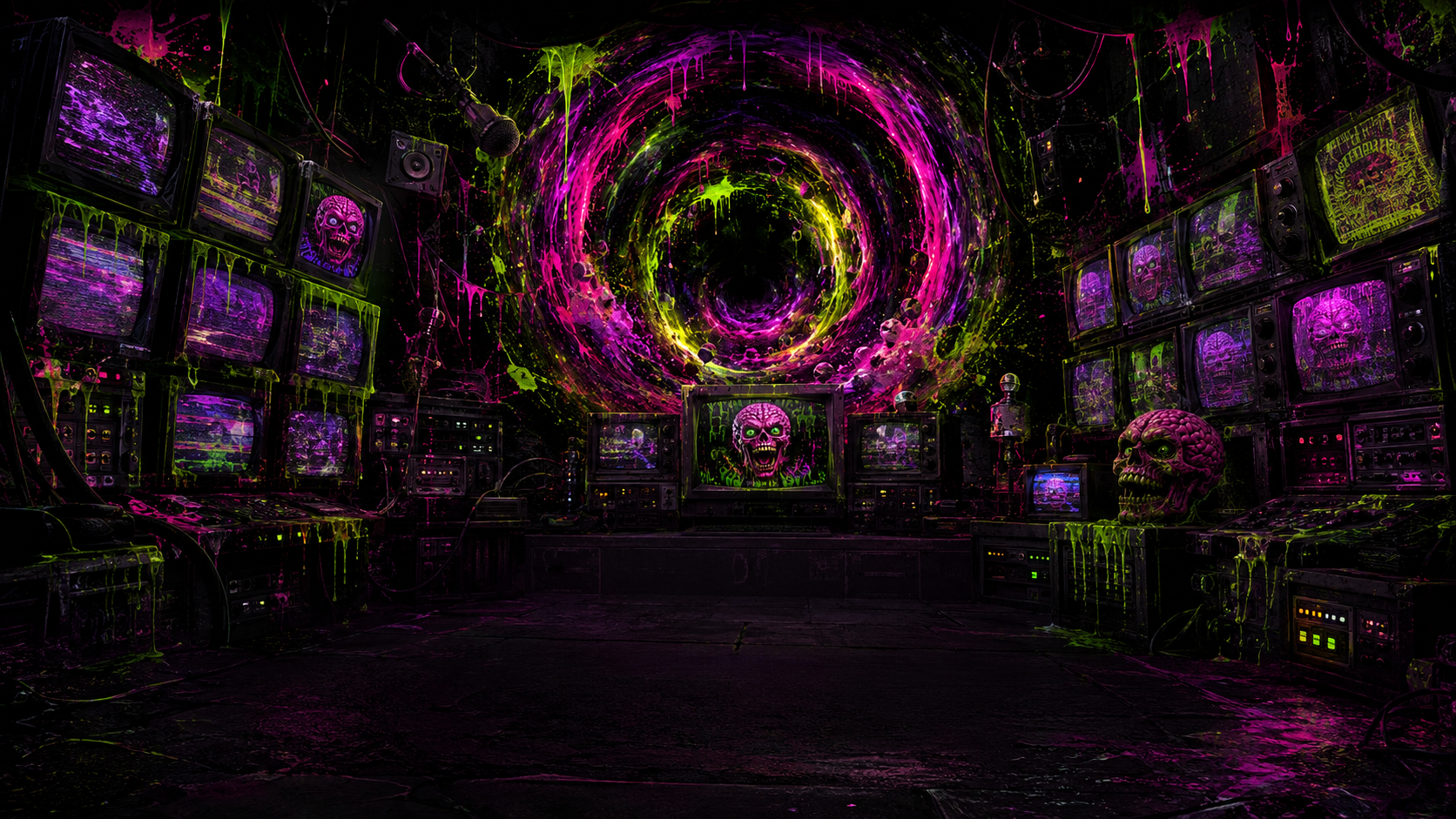 Corrupted Brain Rot Reels broadcast control room